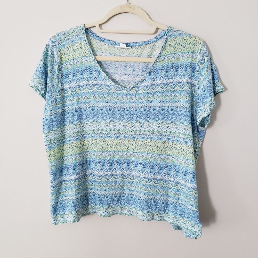 J Jill‎ Love Linen Lightweight Top LARGE PET Beachy Coastal Boxy V-Neck Casual